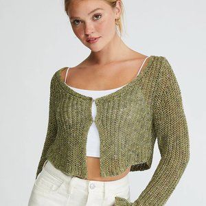 green crochet hook and eye cardigan cropped